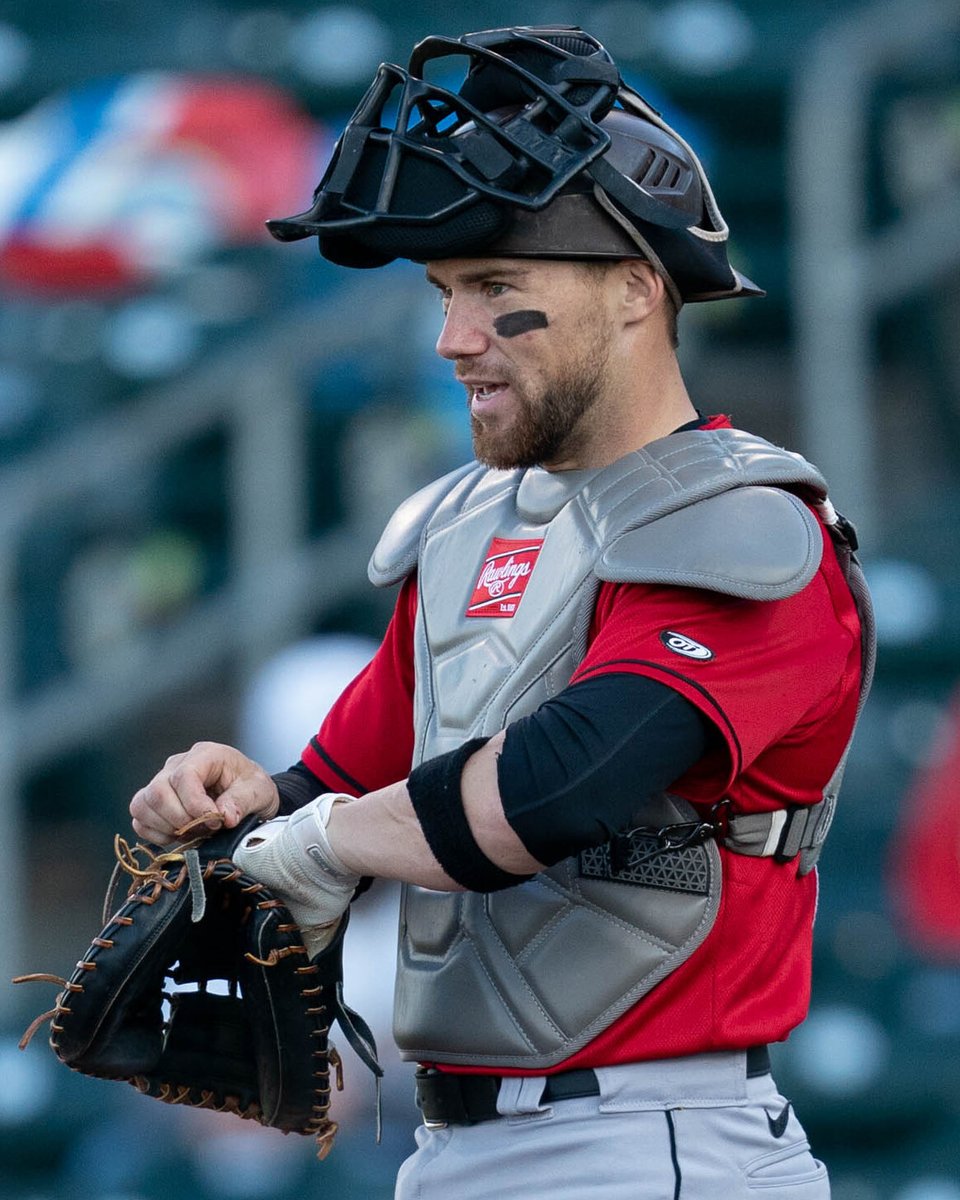 Brett Sullivan in catcher's gear with the Indianapolis Indians during a Triple-A game on May 2, 2025.