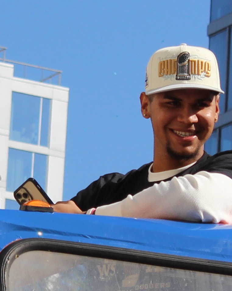 Edgardo Henriquez at the Los Angeles Dodgers 2024 World Series victory parade